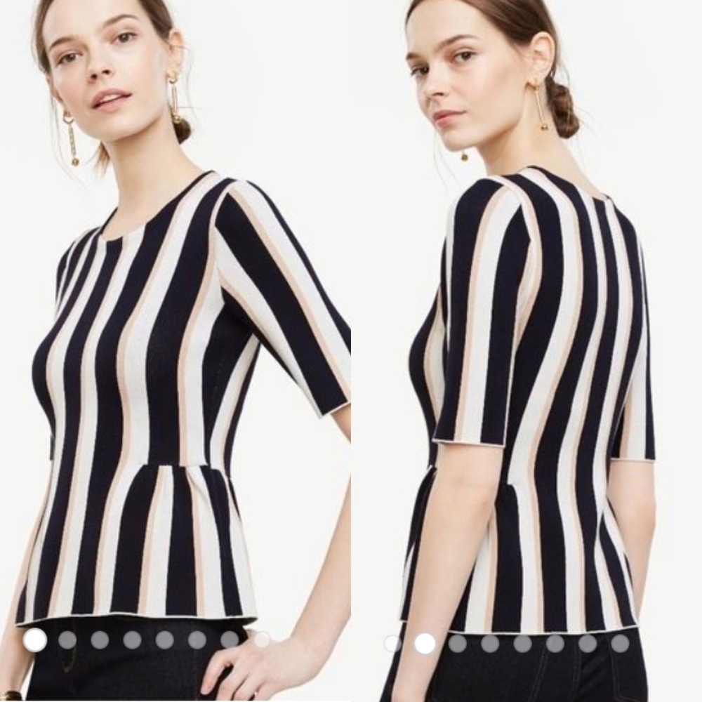 Ann Taylor vertical stripe peplum sweater blouse